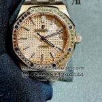 Audemars Piguet Royal Oak 37 mm Rose Gold Dial Multicolor Stonned Bezel With Rose Gold Bracelet Copy