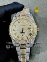 ROLEX DATEJUST 41 OYSTER FULLY ICED OUT? GOLD FACE WITH ARABIC NUMERALS Copy