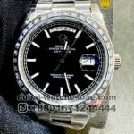 Rolex Day-Date 40mm Black Dial With Stoned Bezel Copy
