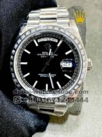 Rolex Day-Date 40mm Black Dial With Stoned Bezel Copy