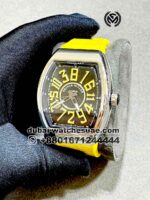 Franck Muller Vanguard? V45 Crazy Hours Black Dial With Yellow Numerals and Yellow Crocodile Leather Strap Copy