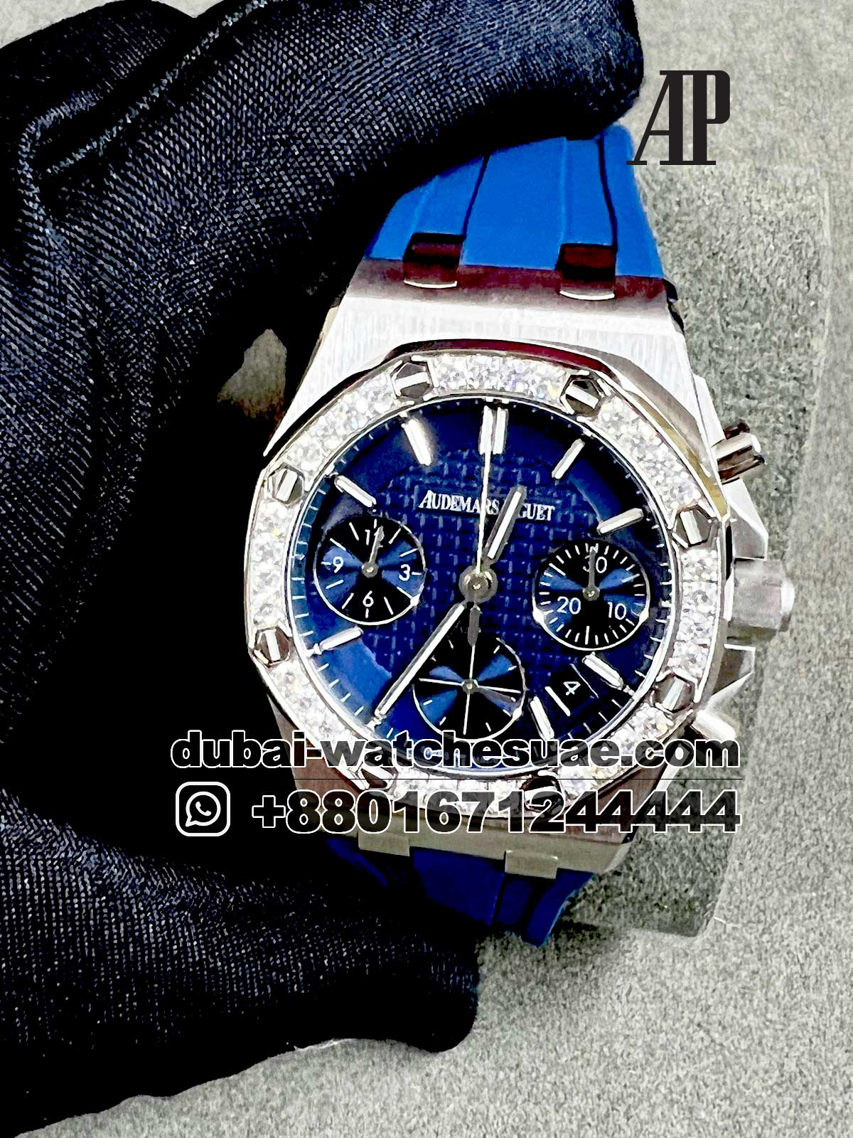 4-a-4.jpg AUDEMARS PIGUET Royal Oak Offshore Chronograph 26231OR.ZZ.D003CA.01 Blue Dial Stoned Bezel With Blu Rubber Strap - Image 1