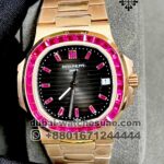 PATEK PHILIPPE NAUTILUS 5723-112R-001 Black dial Pink Stone Bezel Gold Plated Bracelet