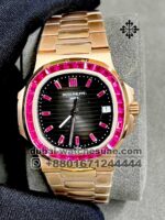 PATEK PHILIPPE NAUTILUS 5723-112R-001 Black dial Pink Stone Bezel Gold Plated Bracelet