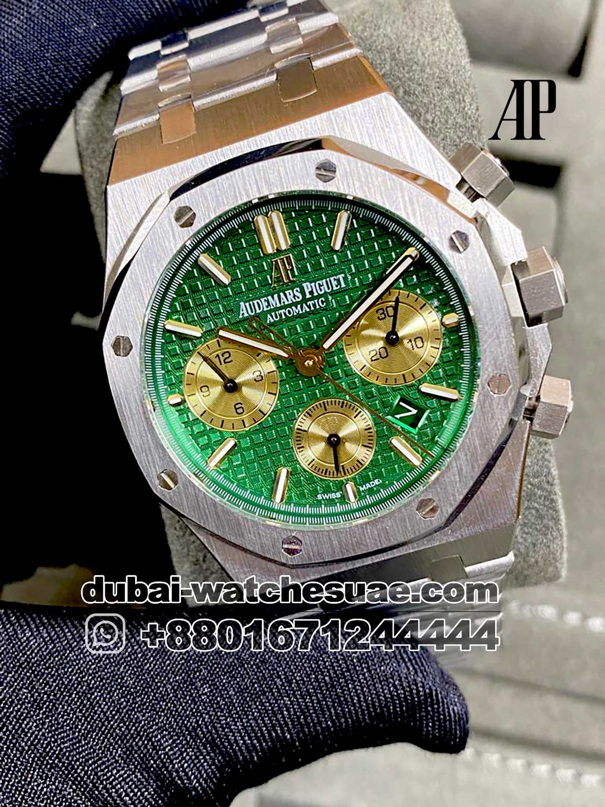 4.jpg AP Royal Oak Chronograph Automatic Watch 41mm Replica Green Dial Golden chrono Stainless Steel - Image 1
