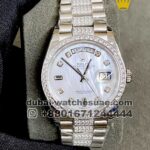 Rolex 36 mm date just Ice out Day Date White face ,Stonework