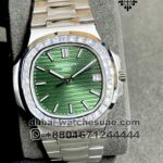 Patek Philippe REF. 5711/1300A-001 A NEW AND UNIQUE COMBINATION OF STAINLESS STEEL AND BAGUETTE DIAMONDS Green Dial and Stainless Steel