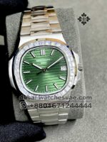 Patek Philippe REF. 5711/1300A-001 A NEW AND UNIQUE COMBINATION OF STAINLESS STEEL AND BAGUETTE DIAMONDS Green Dial and Stainless Steel