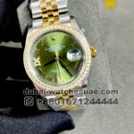 Rolex 36 mm Date Just two tone ,Green color ,Stone work