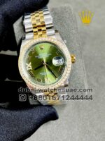 Rolex 36 mm Date Just two tone ,Green color ,Stone work