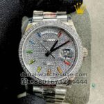 Rolex 36 mm? Silver Day? Date Stoned Dial With Rainbow Stoned Numeric Stoned Bezel With President Bracelet Copy