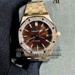 Audemars Piguet Royal Oak 37 mm Brown Dial Multicolor Stonned Bezel With Rose Gold Bracelet Copy