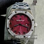 Audemars Piguet Royal Oak 33 mm Dark Pink Dial Arabic Numeric With Stonework Bezel Copy