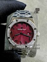 Audemars Piguet Royal Oak 33 mm Dark Pink Dial Arabic Numeric With Stonework Bezel Copy