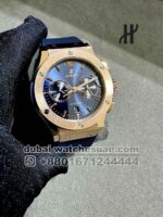 Hublot Classic Fusion Chronograph Titanium Blue With Rose Gold Bezel and Blue Rubber Strap Copy