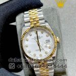 Rolex 36 mm Date Just White Dial With Stonned Numeric Flutted Bezel with? Two Tone? Jubilee Bracelet Copy