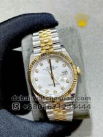 Rolex 36 mm Date Just White Dial With Stonned Numeric Flutted Bezel with? Two Tone? Jubilee Bracelet Copy