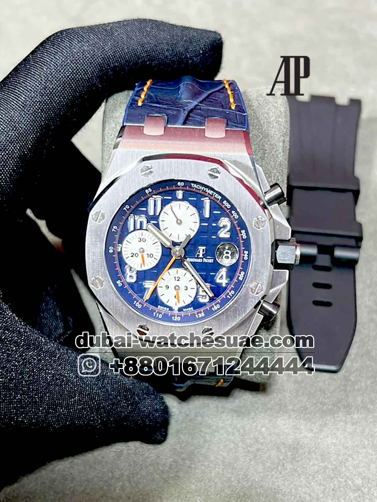 5-a-6.jpg Audemars Piguet Royal Oak Offshore Chronograph selfwinding ,42 mm Indigo Dial Silver Bezel With Blue Leather Strap - Image 1