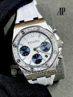 AUDEMARS PIGUET Royal Oak Offshore Chronograph 26231OR.ZZ.D003CA.01 White Dial Blue Sub Dial With Stoned Bezel and White Rubber Strap