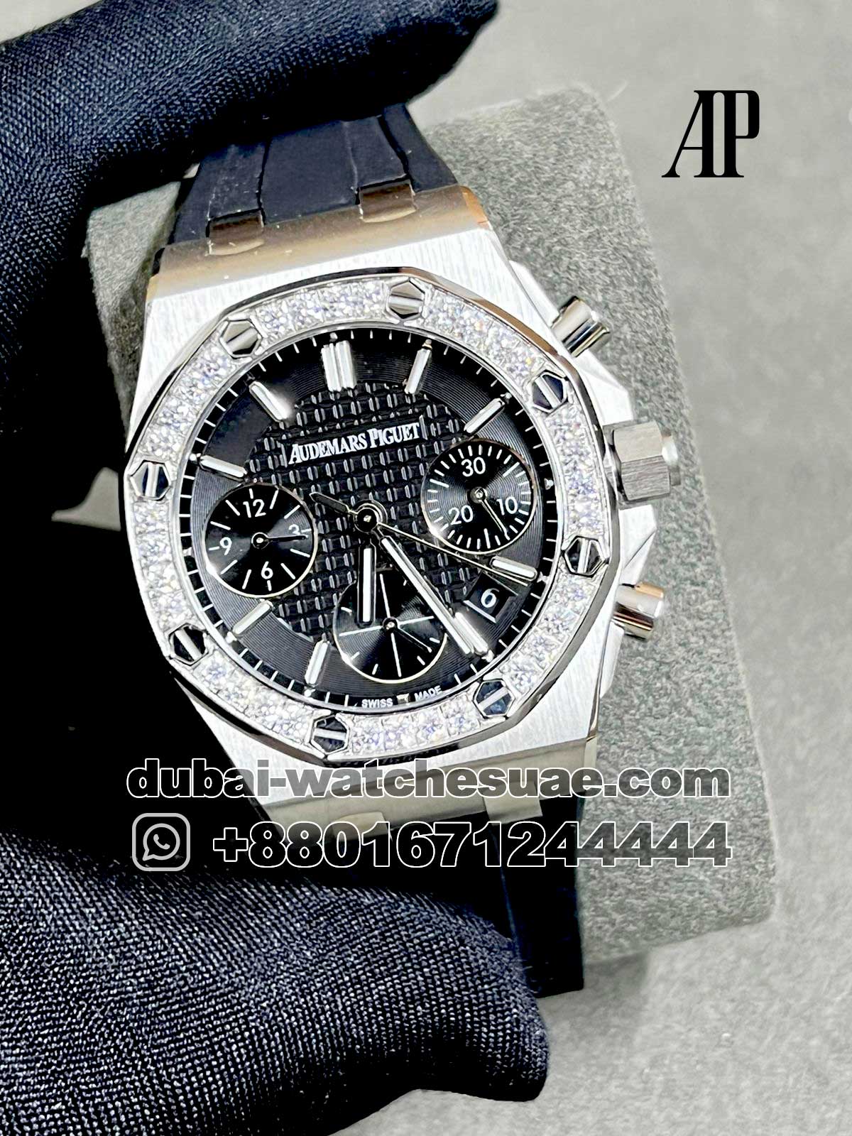 55.1-2.jpg AUDEMARS PIGUET Royal Oak Offshore Chronograph Black 26231OR.ZZ.D003CA.01 Black Dial Stoned Bezel With Black Rubber Strap - Image 1
