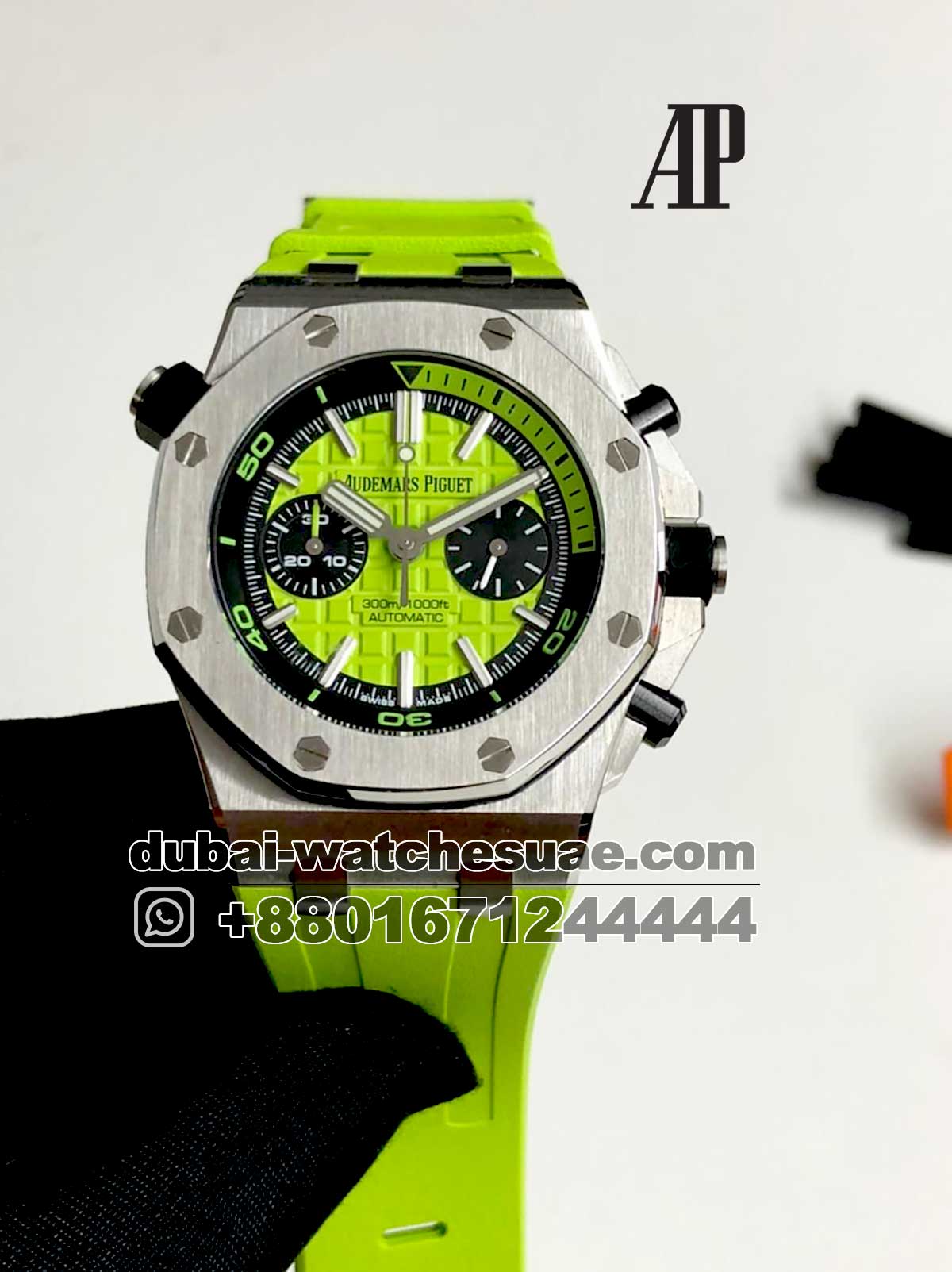 58-a.jpg Audemars Piguet Royal Oak Offshore Diver Light Green Black Chrono With Green Rubber Strap - Image 1