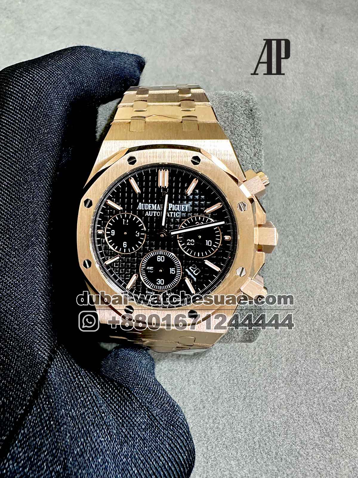 6-a-1-10.jpg Audemars Piguet Royal Oak Chronograph 41 mm Black Dial With Black Chrono and Rose Gold Braccelet Copy - Image 1