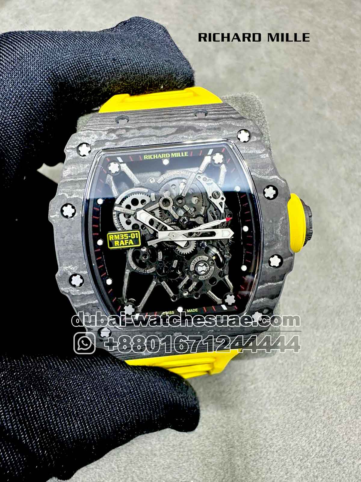 6-a-10.jpg Richard Mille? Rafa RM 35-01 Tourbillon Super Slim Black With Yellow Rubber Strap Copy - Image 1