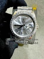 Rolex Day-Date 40mm Gray Dial With Stoned Bezel Copy