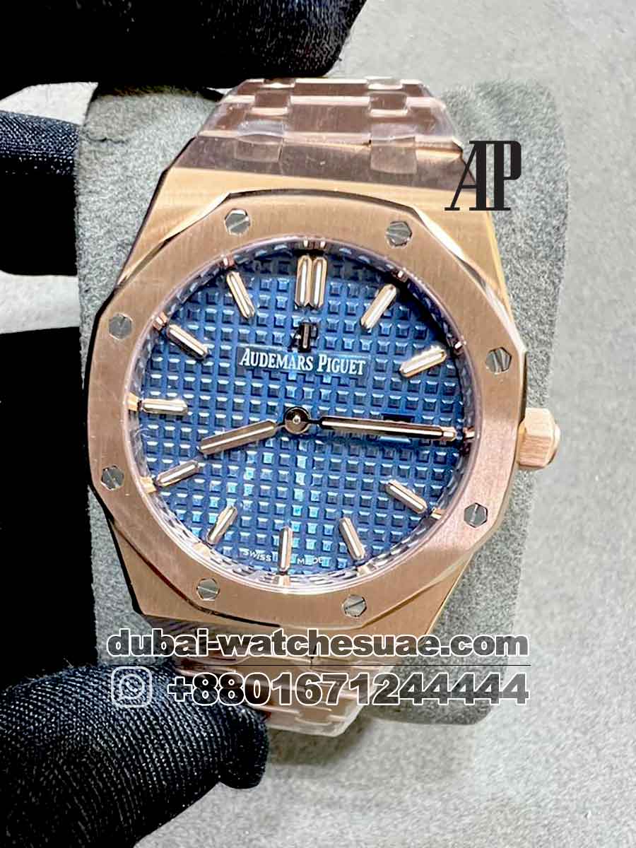 6-a-14.jpg Audemars Piguet Royal Oak 33 mm Blue? Dial With Rose Gold Bracelet Copy - Image 1