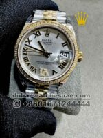 Rolex 31 mm Date Just Silver dial With Roman Numeric and Stonned Bezel With Two Tone Jubilee Bracelet Copy