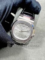 Patek Philippe Nautilus Gray Dial Silver Bezel with Black Leather Strap