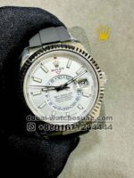 Rolex Sky-Dweller Dial 42 mm White Dial Flutted Bezel With Rubber Strap Copy