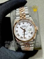 Rolex 36 mm Date Just White Dial and? Roman Numeric With Rose Gold Two Tone Jubilee Bracelet Copy