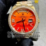 Rolex 36 mm Day date Rose Gold Eisenkiesel Orange dial With Roman Numeral Copy