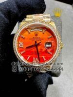 Rolex 36 mm Day date Rose Gold Eisenkiesel Orange dial With Roman Numeral Copy