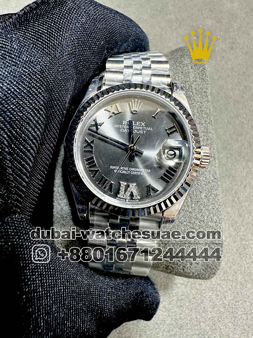 7-a-19.jpg Rolex 31 mm Date Just Silver dial With Roman Numeric With Flutted Bezel With Silver Jubilee Bracelet Copy - Image 1