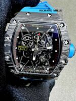 Richard Mille Rafa Black Carbon RM 35-01 Tourbillon Super Slim with Blue Rubber Strap Copy
