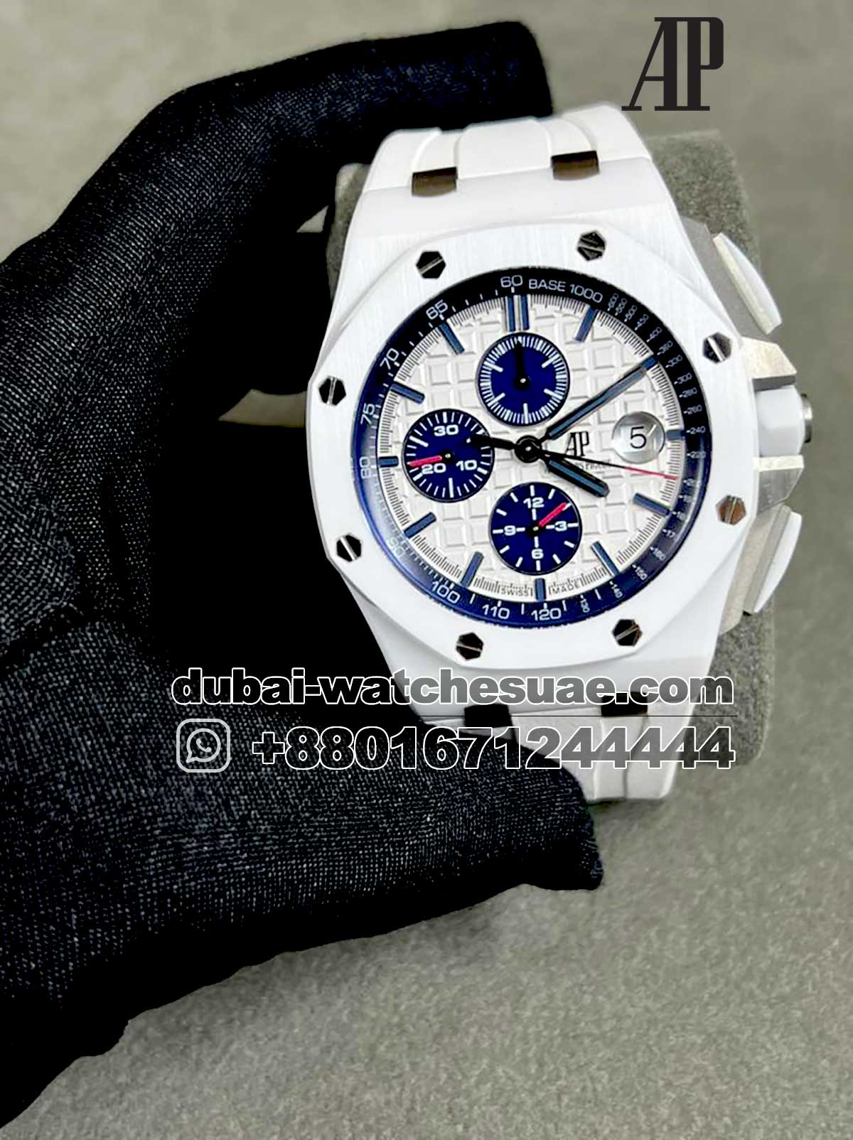 78.jpg AUDEMARS PIGUET White Dial With Blue Sub dial White Ceramic Bezel With White Rubber Strap - Image 1