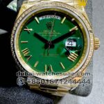 Rolex Day Date 40 mm Green? Dial and Stoned Bezel with Roman Number Copy