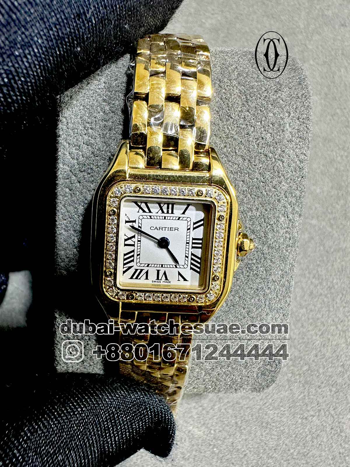 8-a-13.jpg Panthere De Cartier Yellow Gold With Stonned Bezel? White Dial With Roman Numeric Copy - Image 1