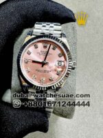 Rolex 31 mm Date Just Pink dial With Stone Numeric , Flutted Bezel And Silver Jubilee Bracelet Copy