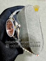 Rolex 31 mm Date Just Pink dial With Stone Numeric , Flutted Bezel And Silver Jubilee Bracelet Copy - Image 3