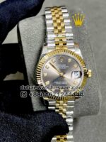 Ladies Rolex 31mm Datejust Grey Face and Flutted Gold Bezel with two-tone jubilee bracelet