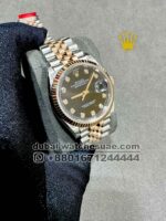 Rolex 36 mm RoseGold? Date Just? Black Dial With Stone Numeric? Two Tone Jubilee Bracelet Copy