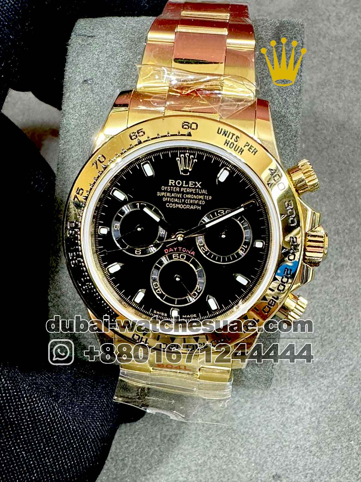 9-a-5.jpg Rolex Cosmograph Daytona 40 mm Gold Black Dial Black Sub Dial Copy - Image 1
