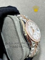 Rolex 36 mm Date Just White Mother Of Pearl With Stonned Numeric and Bezel? With Rose Gold Two Tone Jubilee Bracelet Copy - Image 2
