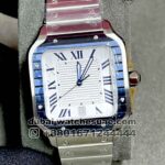 Santos de Cartier Blue Bezel and White Dial Stainless Steel