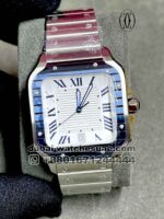Santos de Cartier Blue Bezel and White Dial Stainless Steel