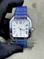 Santos de Cartier Blue Bezel and White Dial Blue Strap