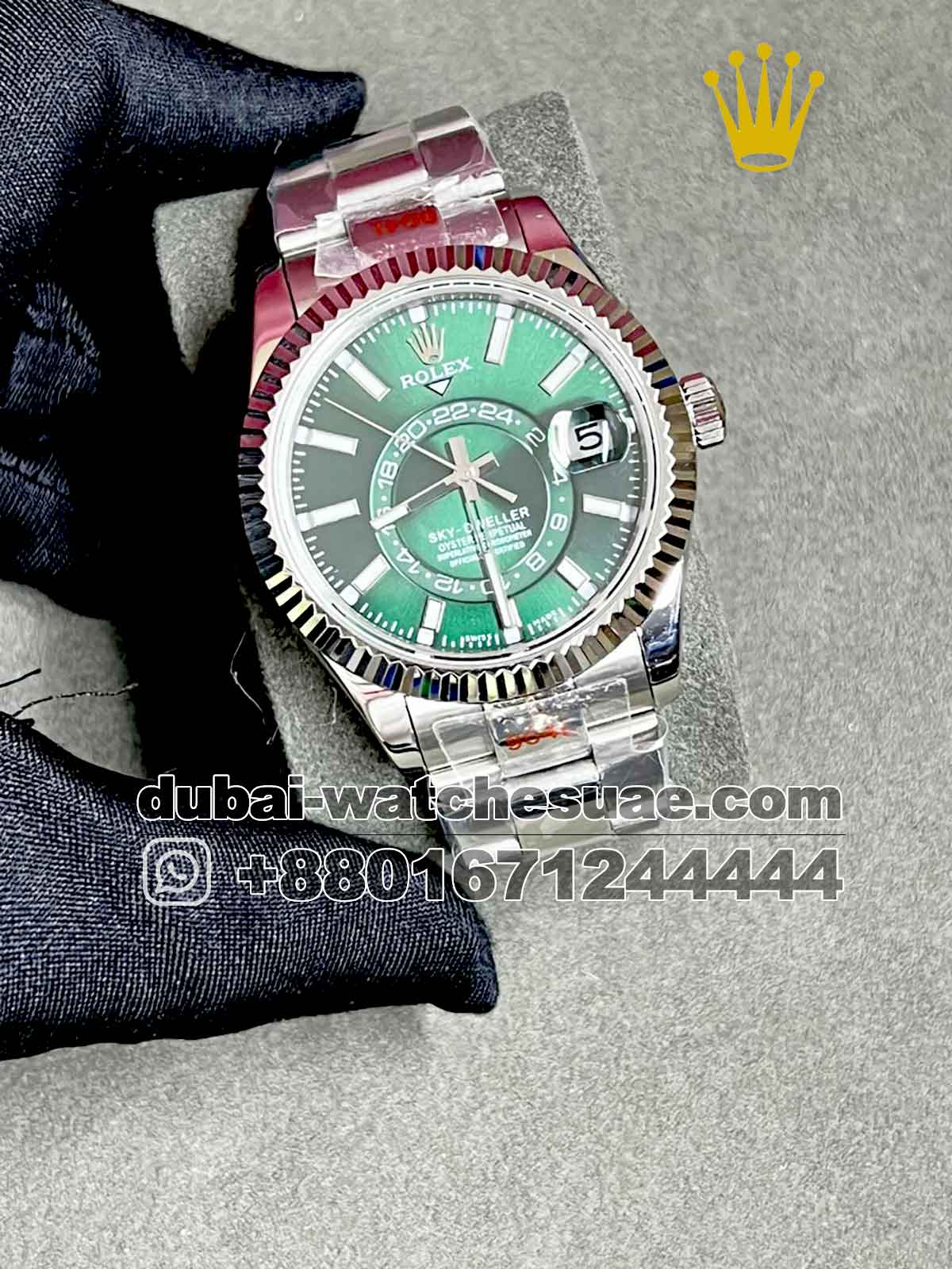 r9-a.jpg Rolex SKY-DWELLER Oyster Green Dial Copy Stainless Steel - Image 1
